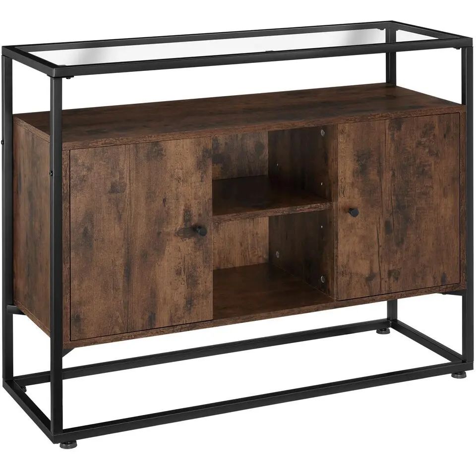 tectake Wandkast Oldham 100x38x80,5cm, Industrieel Hout Donker, Rustiek