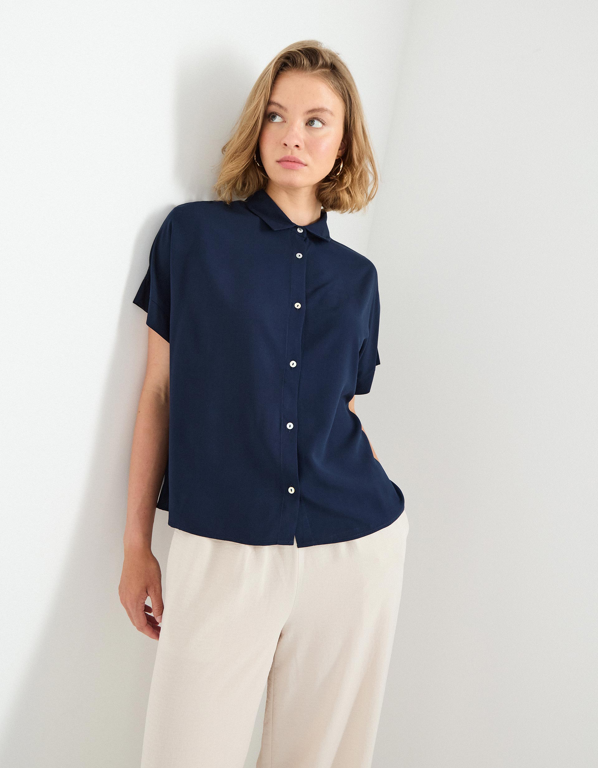 Camisa Viscose, Mulher, Azul Escuro