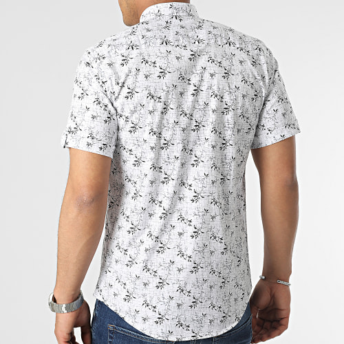 Chemise Manches Courtes Floral Blanc Bleu Clair