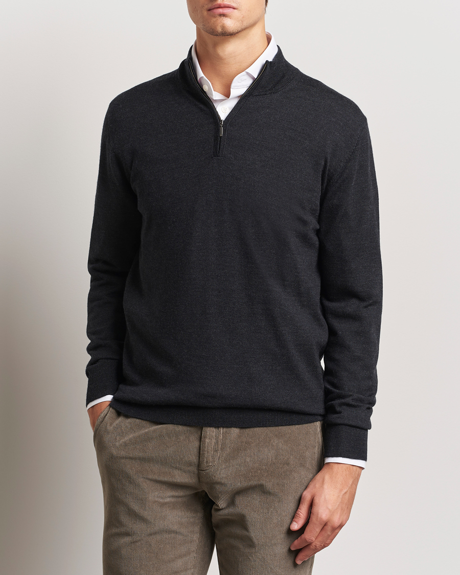 Charles Tyrwhitt Pure Merino Zip Neck Jumper Dark Charcoal