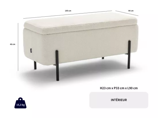 Kos - Banc coffre en tissu et métal L100cm - Rouille
