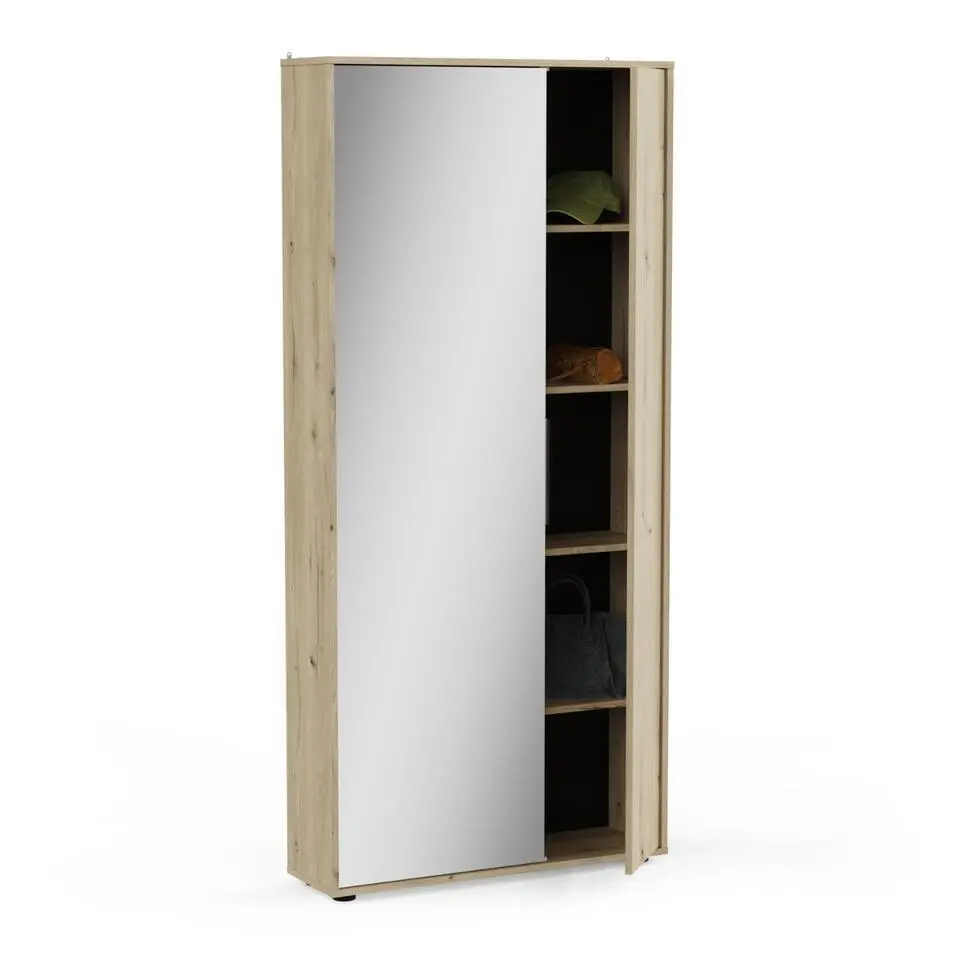 CALICOSY - Schoenenkast en 1 spiegel EBONY - 23,9x82,9x178,4 cm