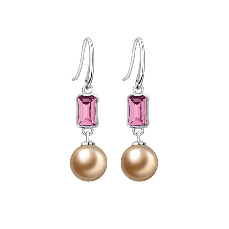 Parure Perle orné de cristaux de Swarovski Rose et Plaqué Rhodium