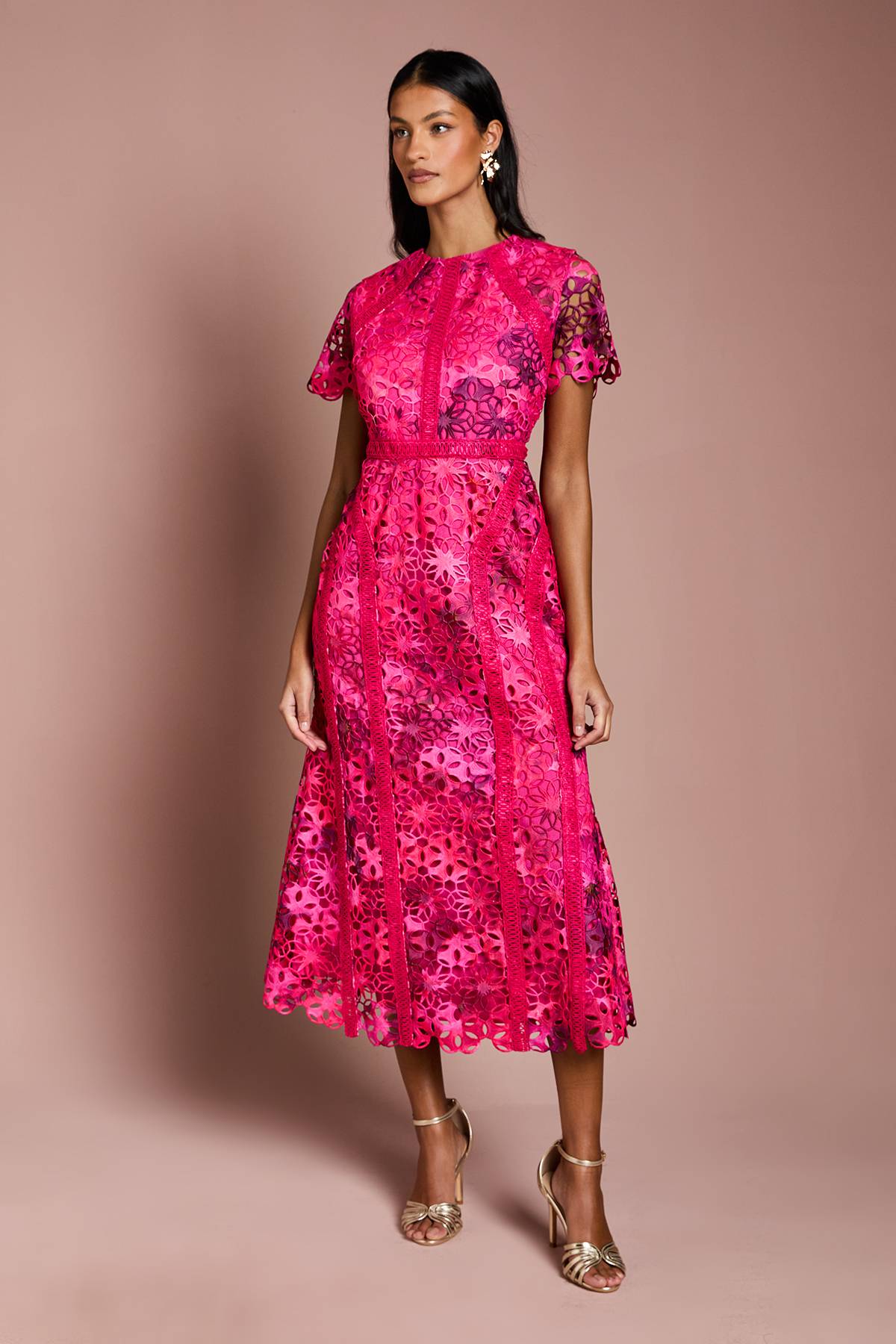 Coast Robe Crayon Mi-Longue en Dentelle Imprimée Petite