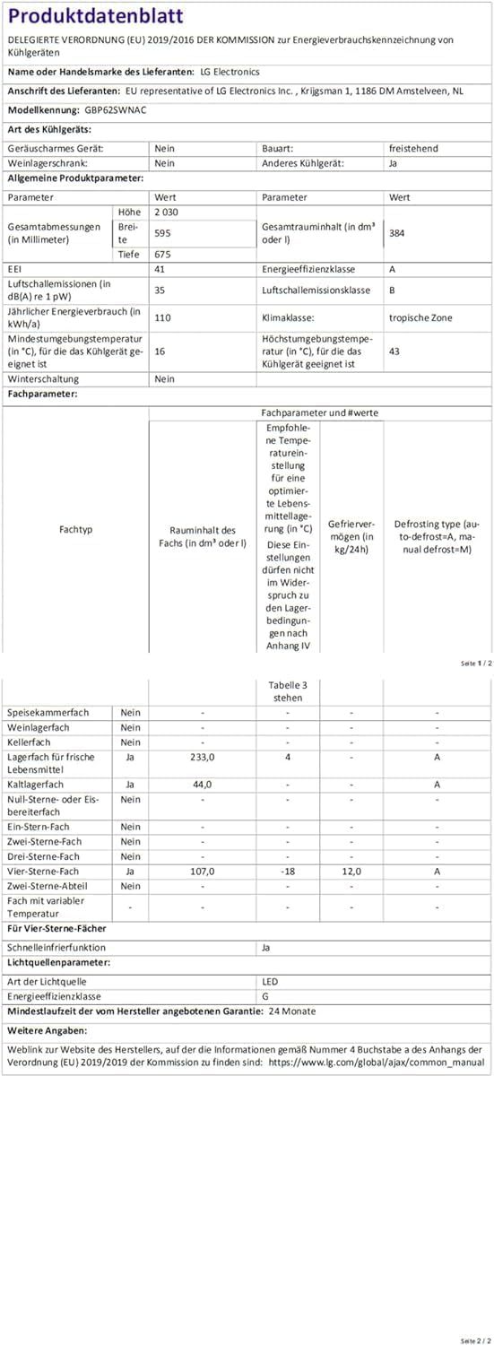 LG GBP62MCNAC Kühl-Gefrierkombi – 384 L, Energieeffizienz A, Total NoFrost, DoorCooling+, niedriger Geräuschpegel, modernes Design in Anthrazit Schwarz, 59,5 x 67,5 x 203 cm