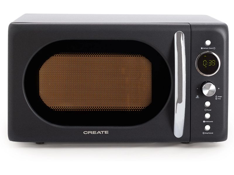 Create Mikrowelle Retro Schwarz Retro-Mikrowelle mit Grill, Defrost und Autocook-Funktionen