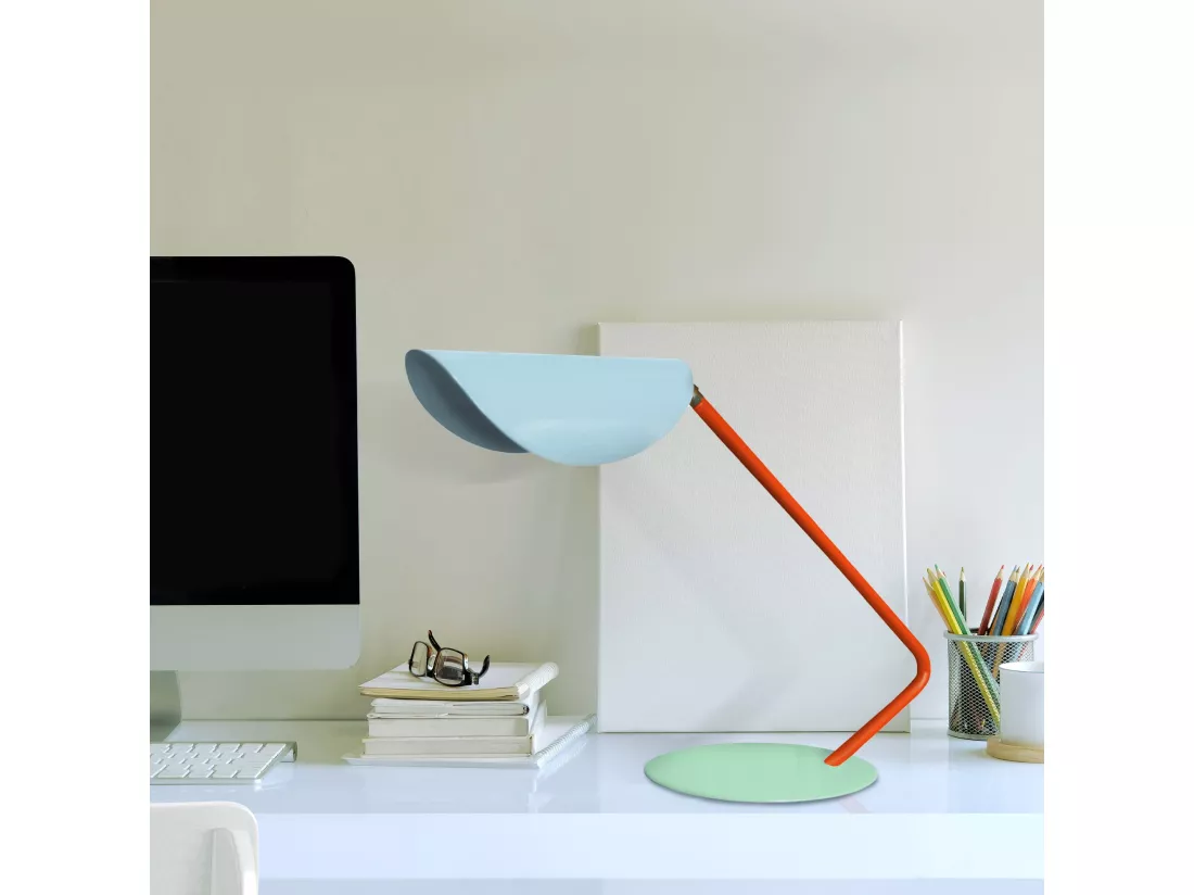 Lampe de bureau arqué métal bleu 35 cm.