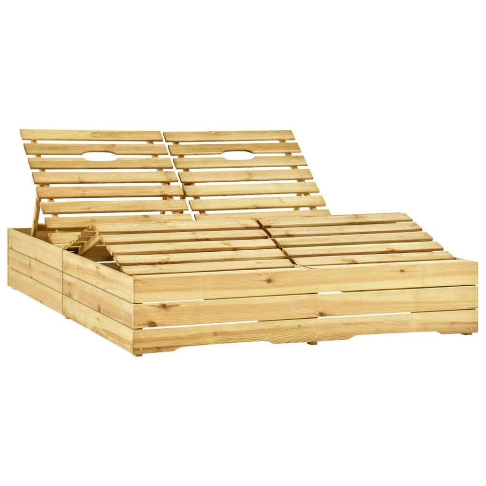 Transat chaise longue bain de soleil lit de jardin terrasse meuble d'extérieur double et coussins vert bois de pin imprégné 0