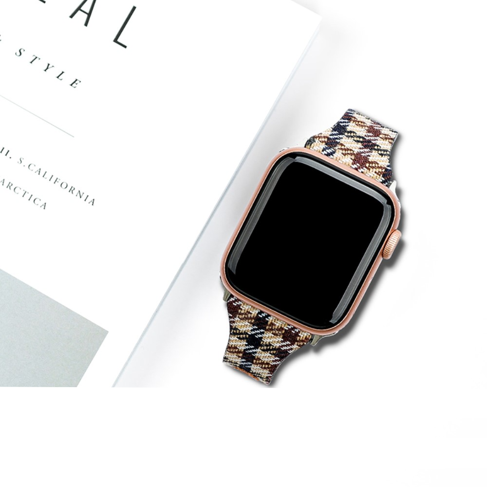 Apple Watch (42/41/40/38 mm) Stoff Armband mit Dornschliesse   Lederschnalle (Gelenkumfang 172-212mm) - Braun / Weiss