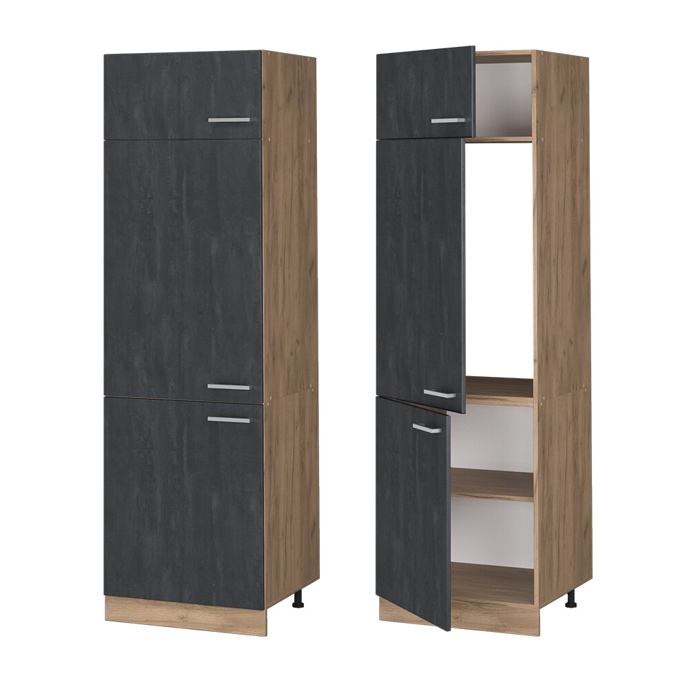 Vicco Kühlumbauschrank R-Line Schwarz Beton Eiche 60 cm