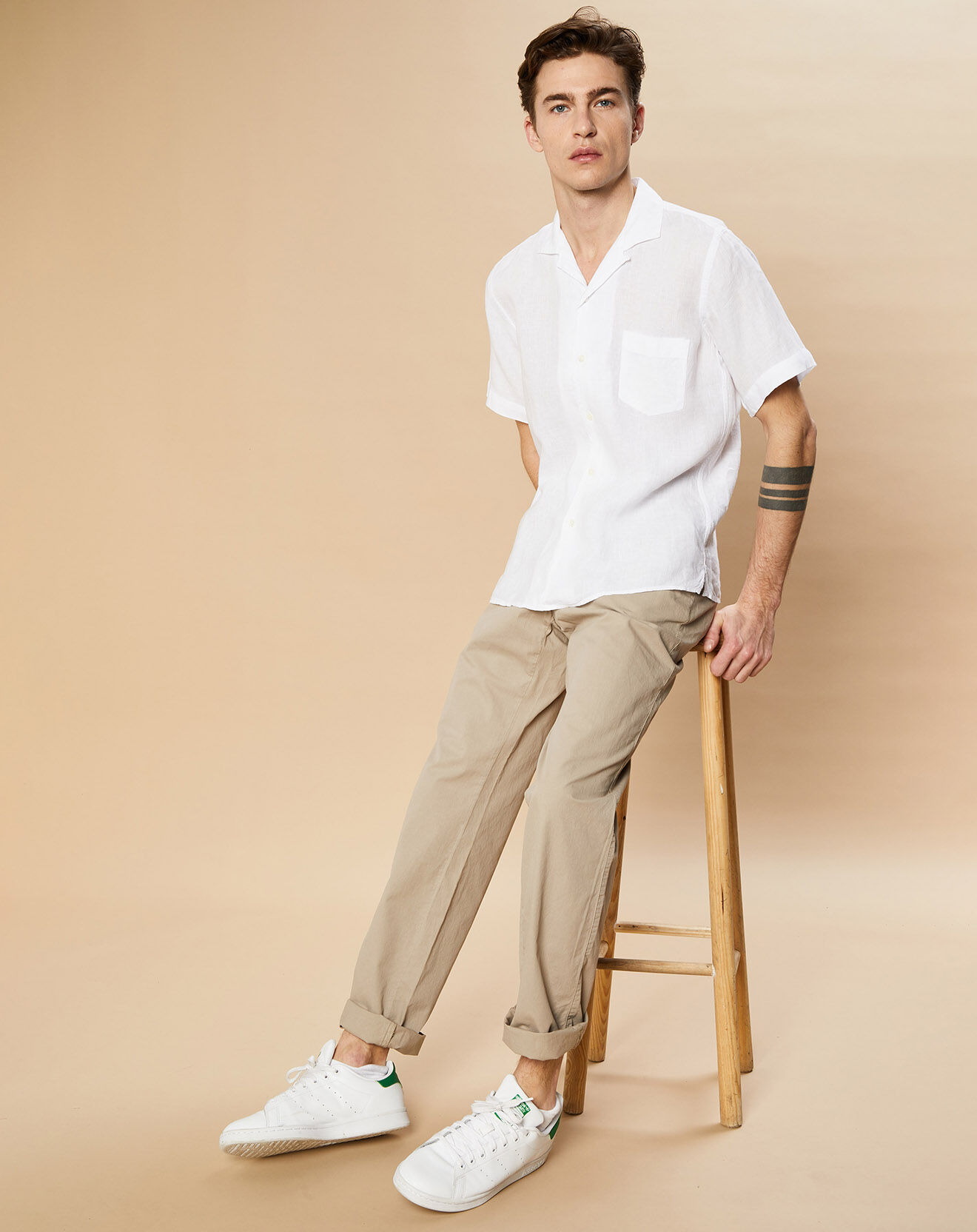 Hartford Chemise Regular 100% Lin Palm Pat blanche