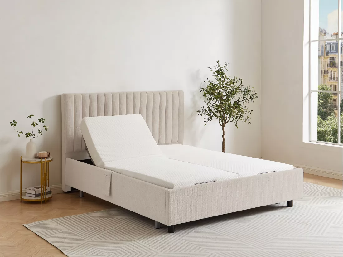 Sommier électrique de relaxation déco 2x65 plots - 2 x 80 x 200 cm - Tissu - Beige - NALU de YSMÉE