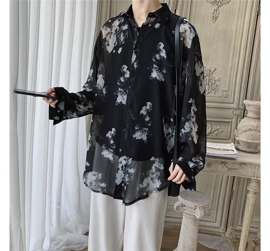 Adotuastic - Oversized overhemd met lange mouwen en bloemenprint