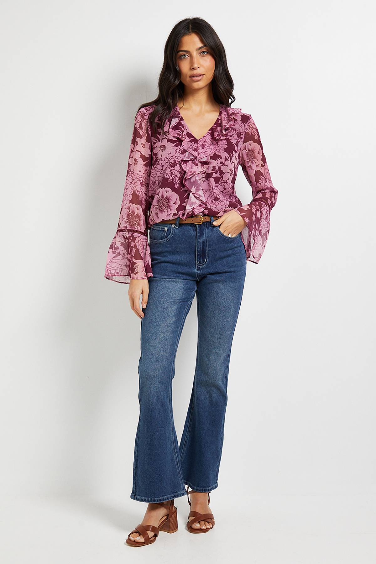 Wallis Blouse À Volants Avec Bordure En Dentelle Florale