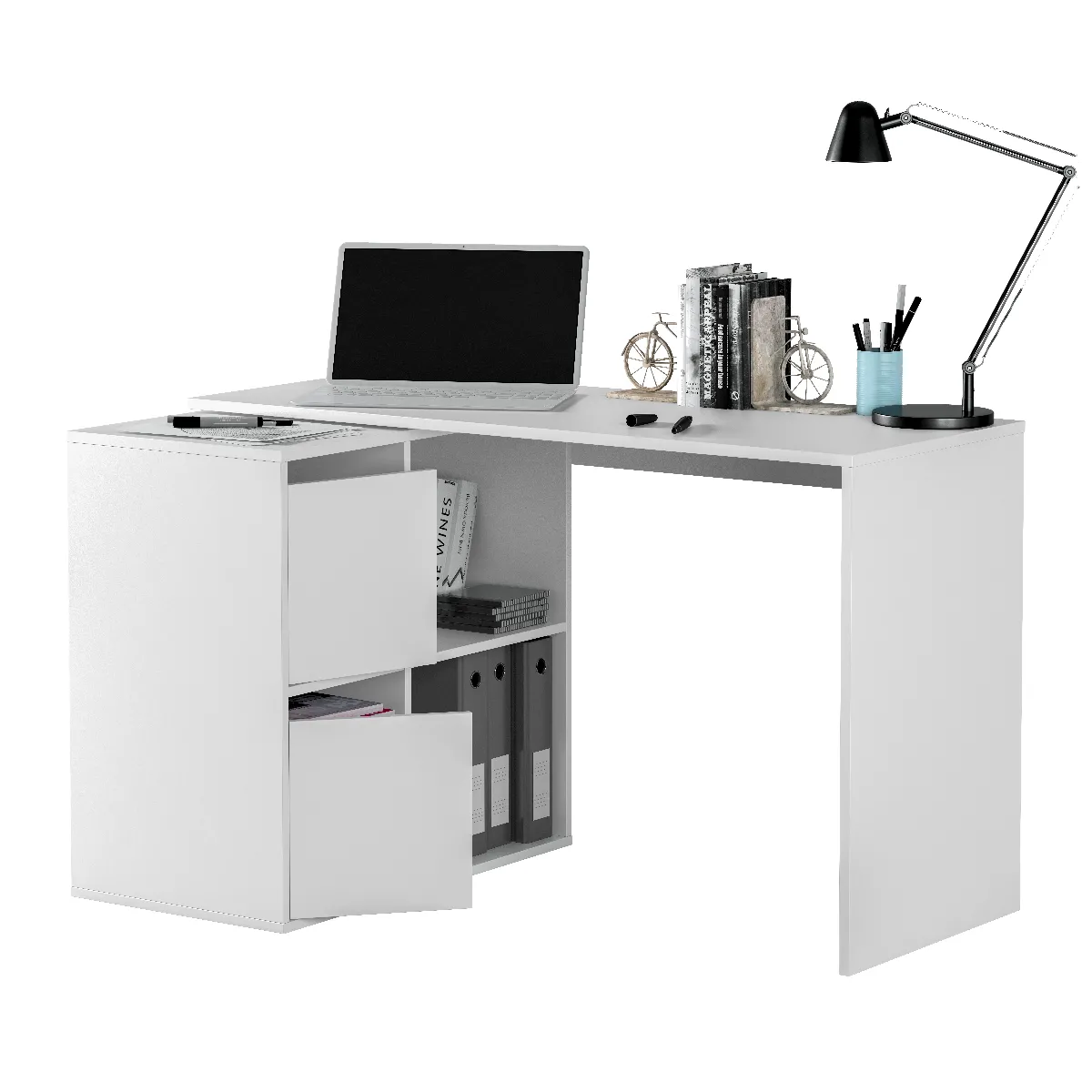 Alter Bureau modulable avec étagères - Blanc
