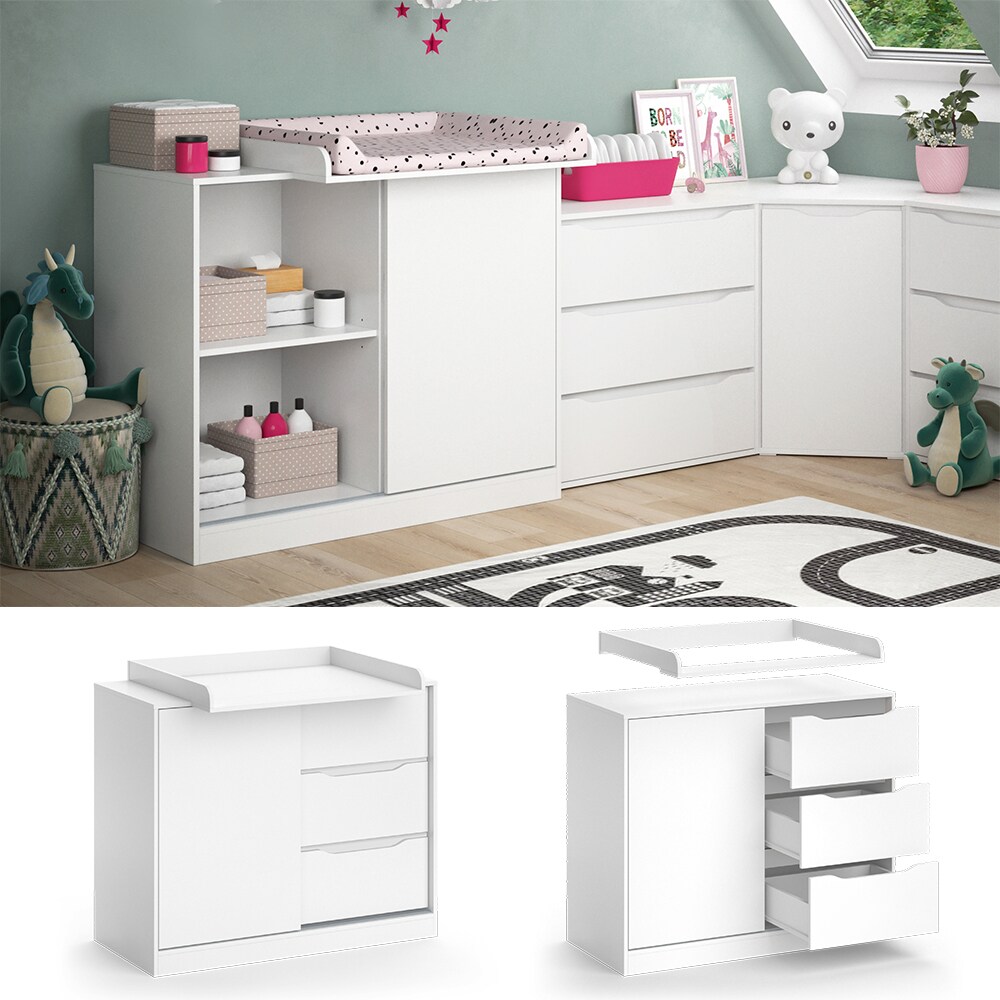 Vicco Wickelkommode Ruben 113 x 53 cm, Weiß, Wickeltisch inkl. Wickelauflage