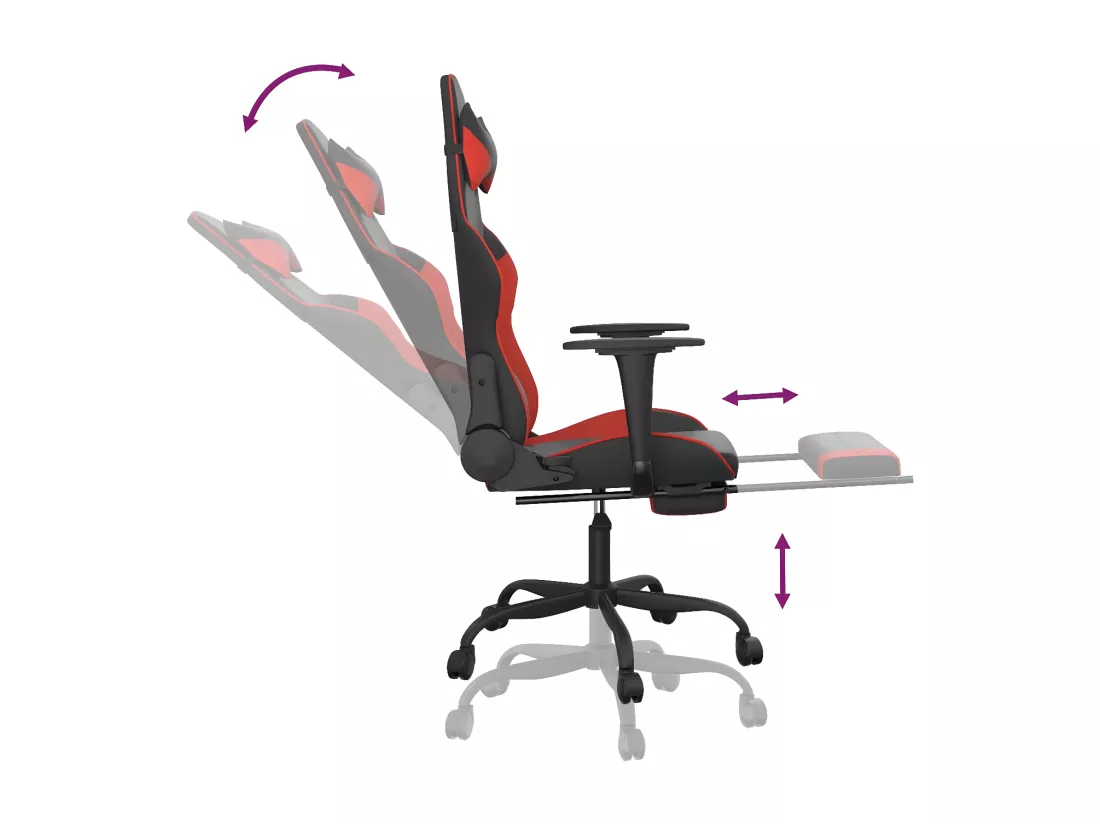 Chaise de jeu avec repose-pied Noir et rouge Similicuir