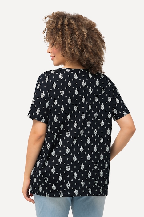 T-Shirt, Zierfalten, A-Linie, V-Ausschnitt, Halbarm