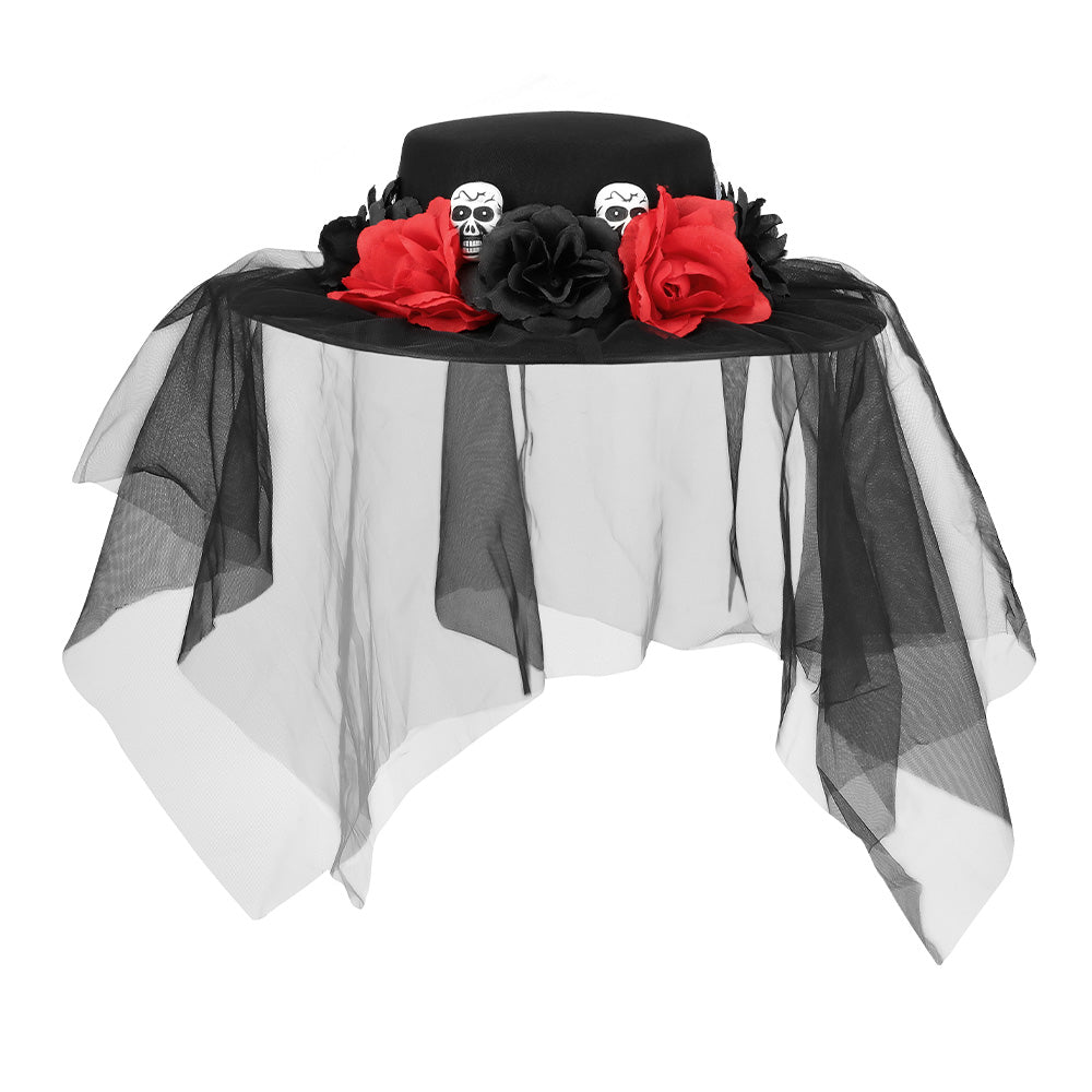 Halloween Hoed Zwart Rood Bloemen