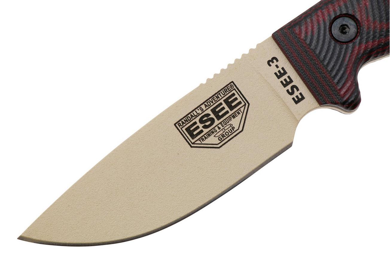 ESEE Model 3 Desert Tan Blade 3D Blood-Black G10 survivalmes 3PMDT-004 zwarte schede   riemclip
