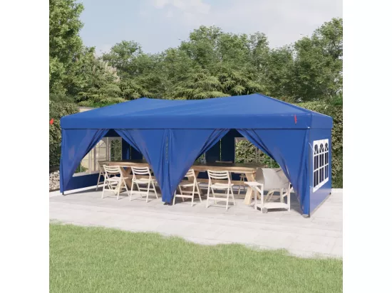Tente de réception pliable avec parois Bleu 3x6 m