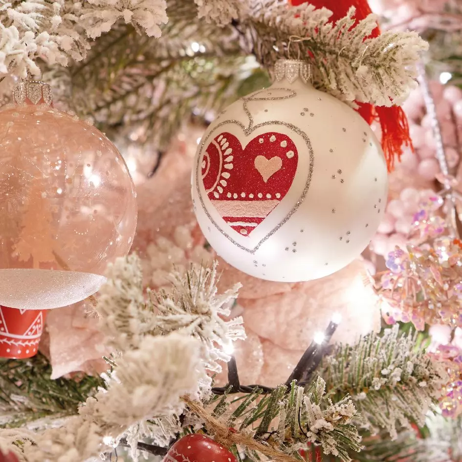 Lot de 6 boules de Noël en verre (D80 mm) Chalet Blanc