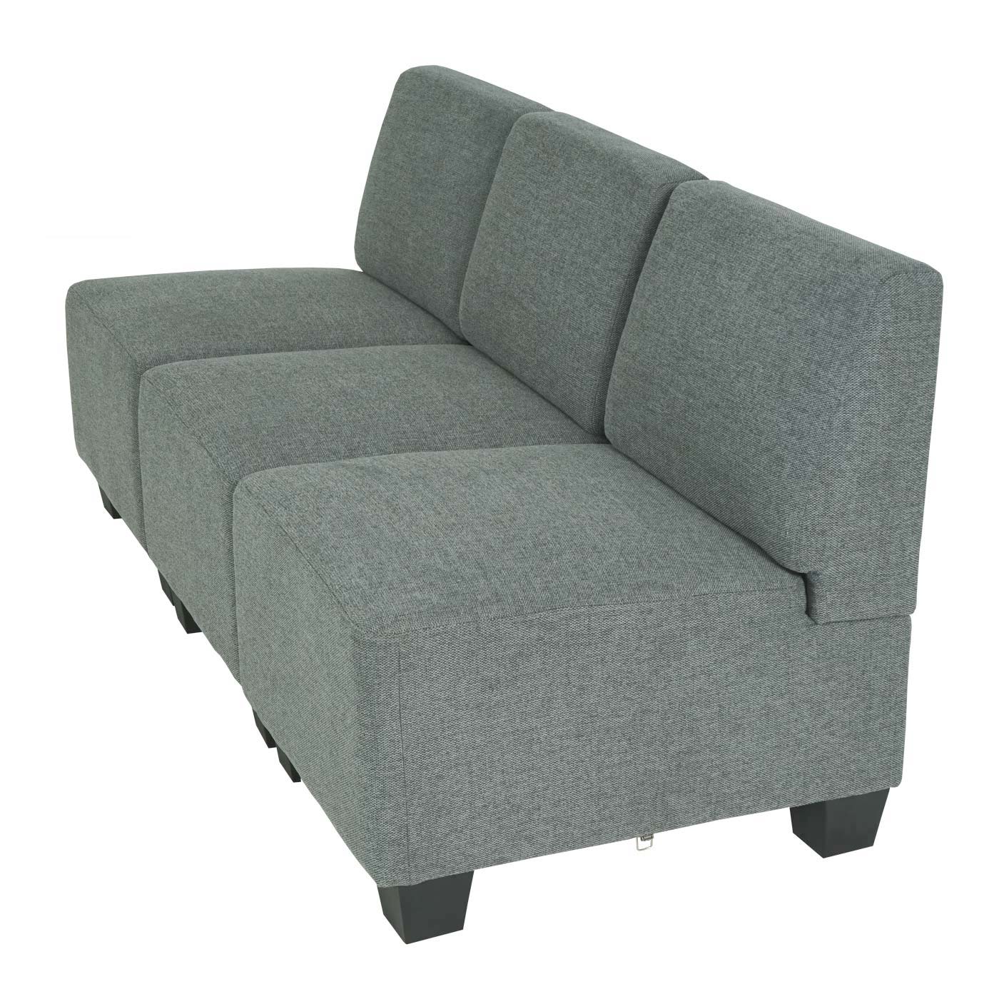 Modular 3-Sitzer Sofa Couch Moncalieri, Stoff/Textil ~ grau, ohne Armlehnen