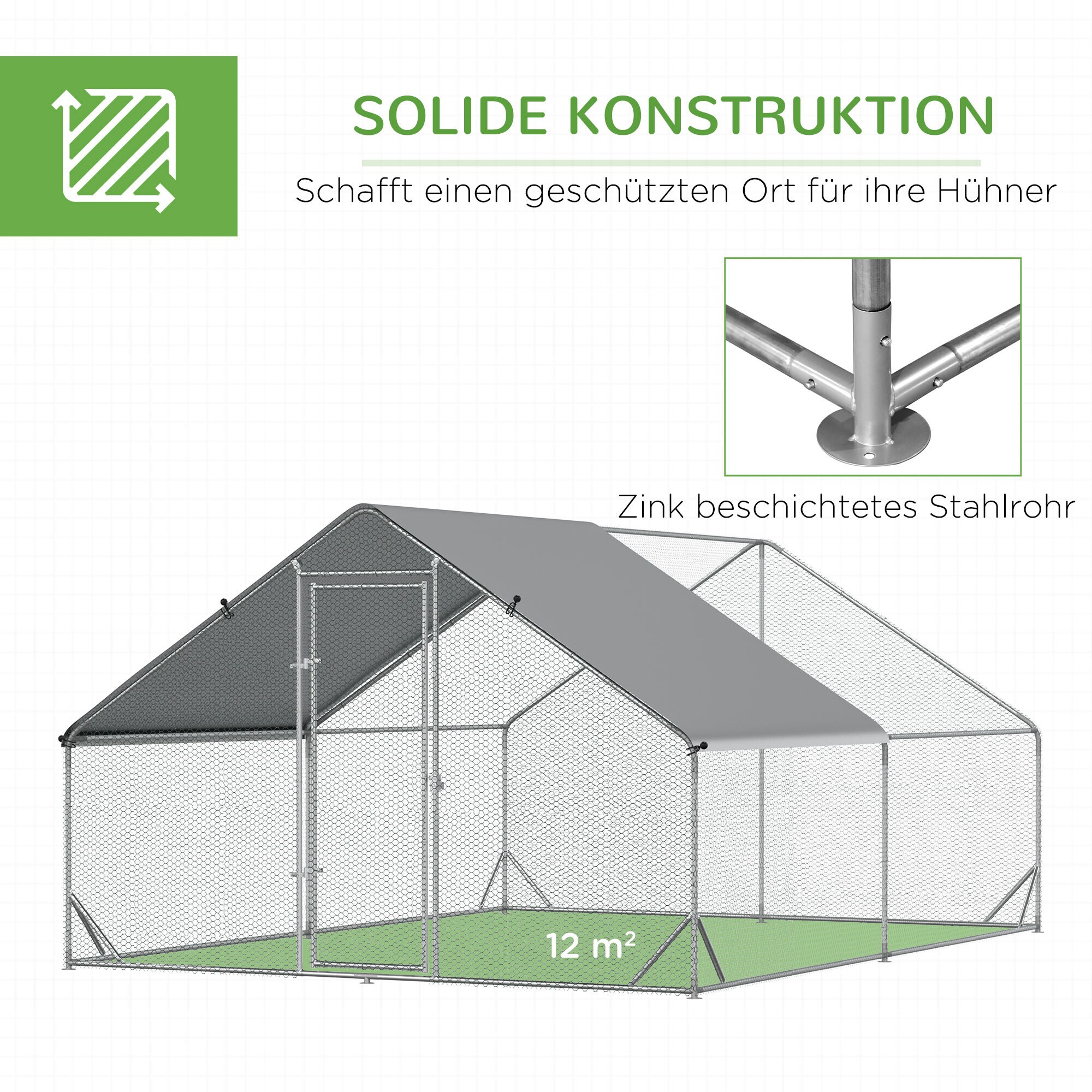 PawHut Hühnerstall mit Stahlrahmen bunt 300L x 400B x 200H cm
