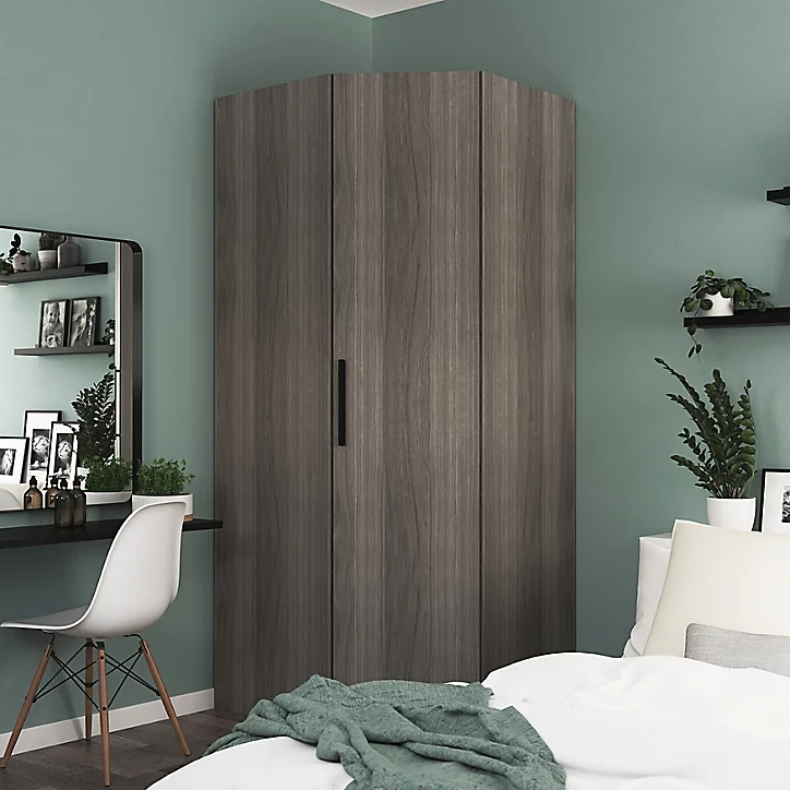 Armoire penderie d'angle effet chêne grisé avec porte battante GoodHome Atomia H. 225 x L. 100 x P. 89 cm