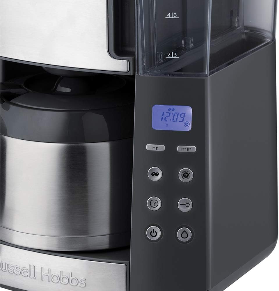 Russell Hobbs Kaffeemaschine mit Mahlwerk Thermokanne [Digitaler Timer, Brausekopf für opt. Extraktion & Aroma] Grind&Brew (1-10 Tassen, 3-stufige Mahlgradeinstellung) Filterkaffeemaschine 25620-56