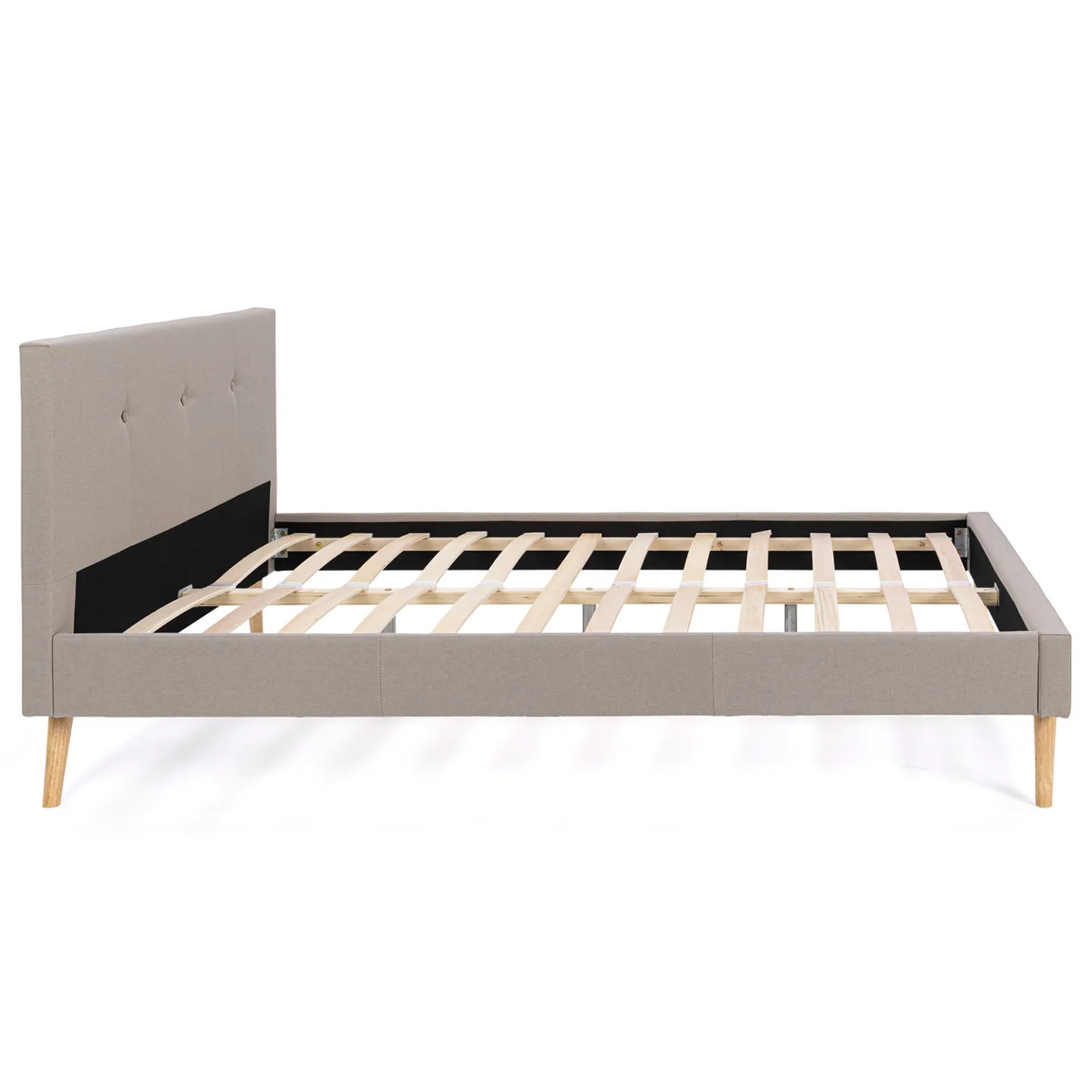 Lit double scandinave OSLO avec tête de lit et sommier 140 x 190 cm tissu beige effet lin