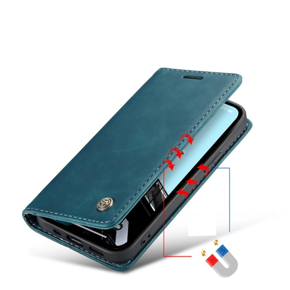 iPhone 14 Pro Max Leder Tasche Flip Wallet Etui mit Kartenfächern - Blaugrün