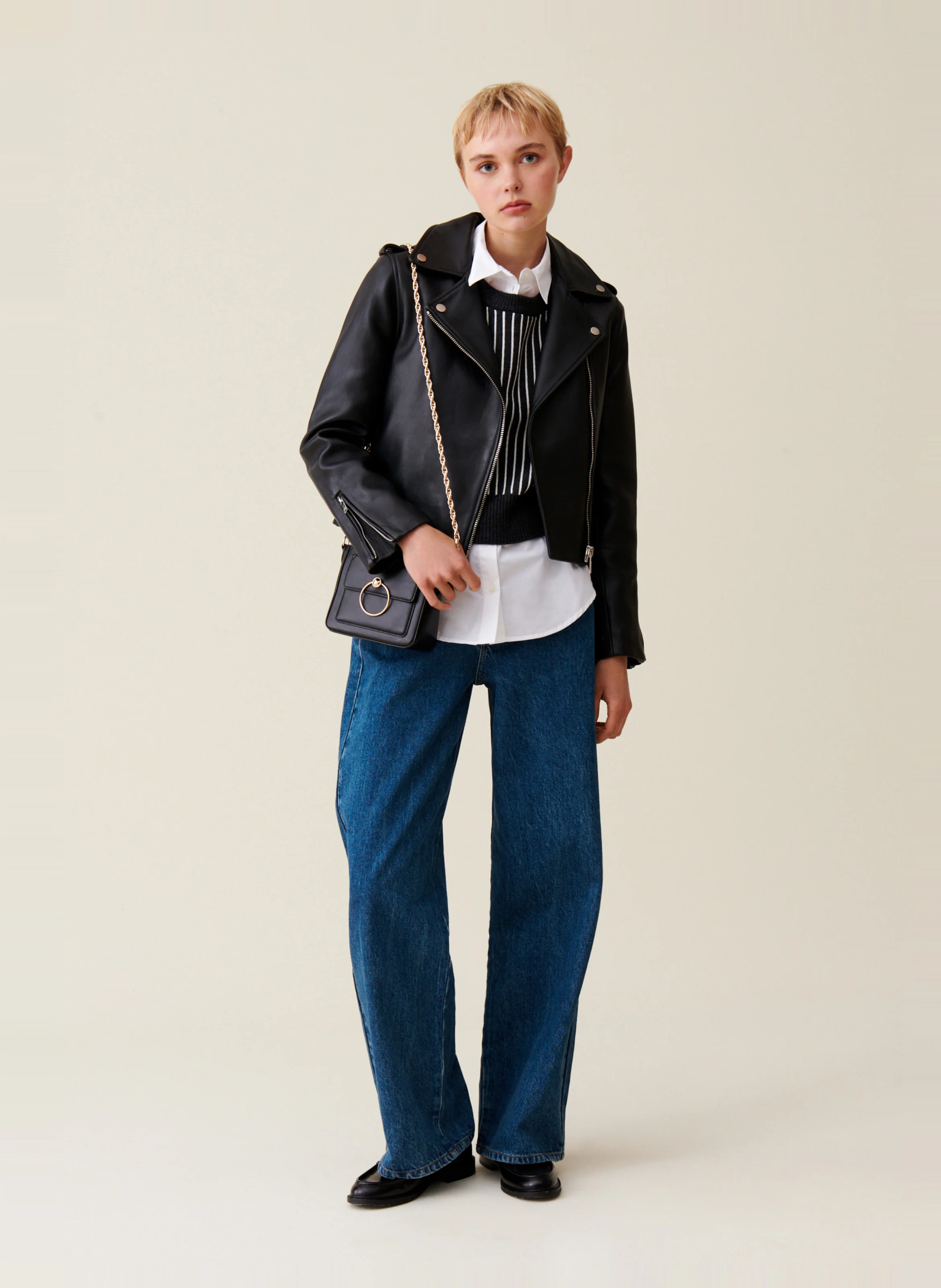 Veste en cuir ajustée | Noir
