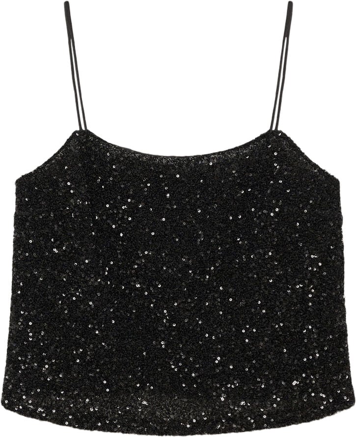 MANGO Sequin top with spaghetti strap Black