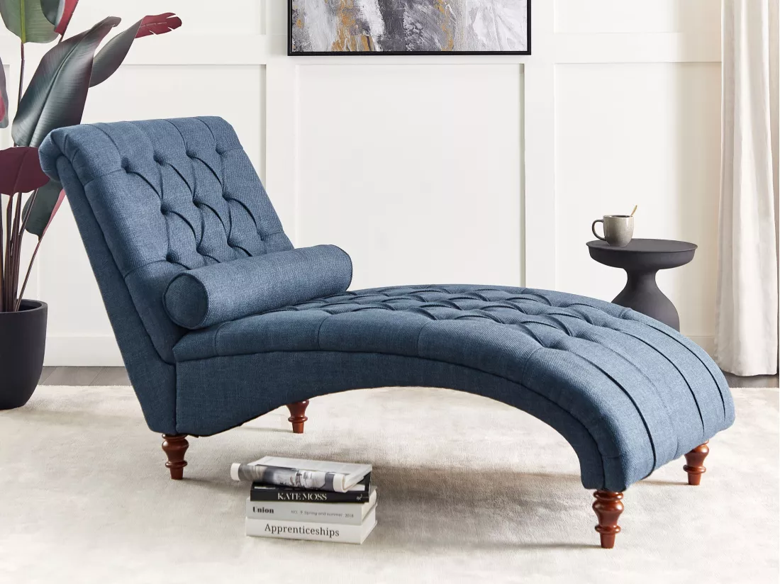 Chaise longue en tissu bleu MURET