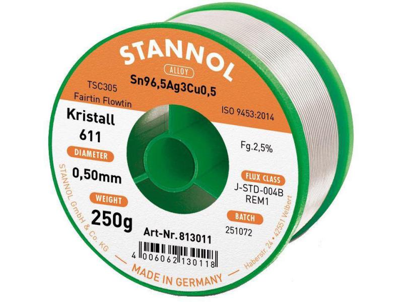 Stannol Lötzinn Kristall 611 TSC Ø 0.5 mm 250 g TSC Lötdraht Kristall 611 Ø 0.5 mm 250 g
