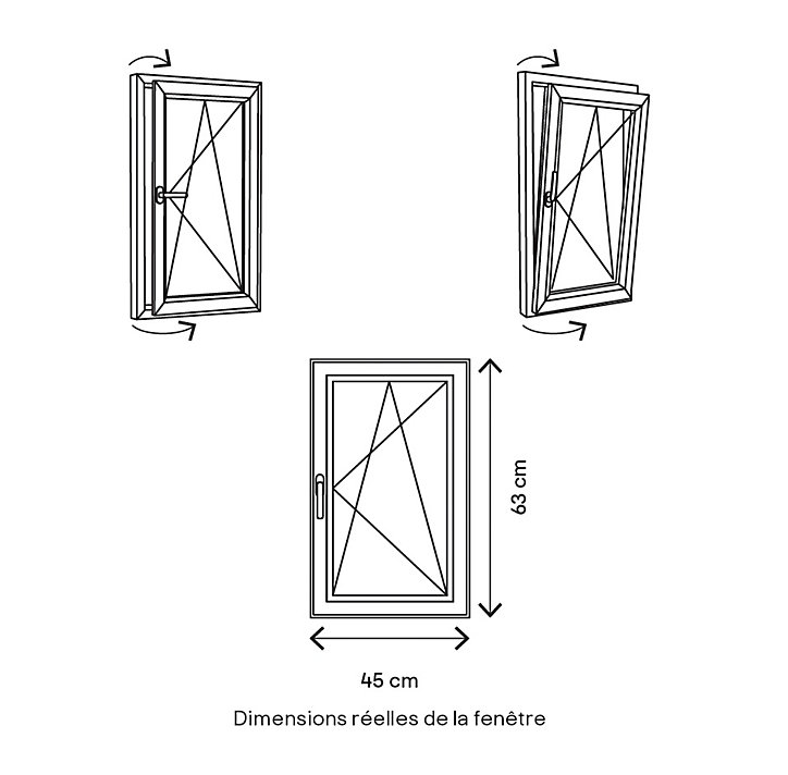 Fenêtre PVC 1 vantail oscillo-battant GoodHome blanc - l.40 x h.60 cm, tirant droit