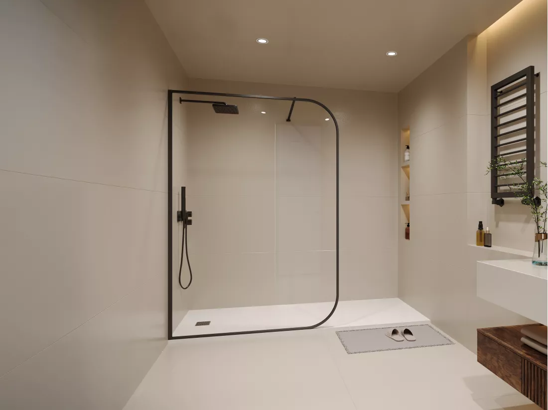 Paroi de douche à l'italienne courbée - 140 x 200 cm - Noir mat - DOUYANO