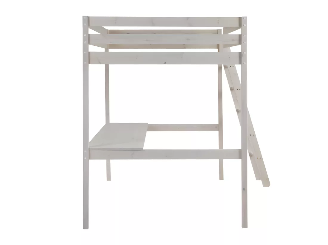 Lit mezzanine GEDEON II - 140 x 190 cm - Avec bureau - Pin massif - Blanchi