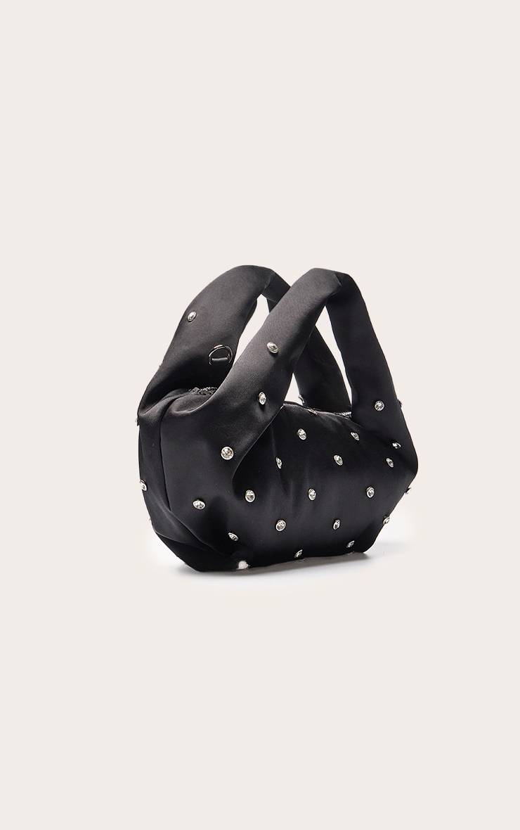 Noir Sac Pochette En Satin Prune Orné De Strass