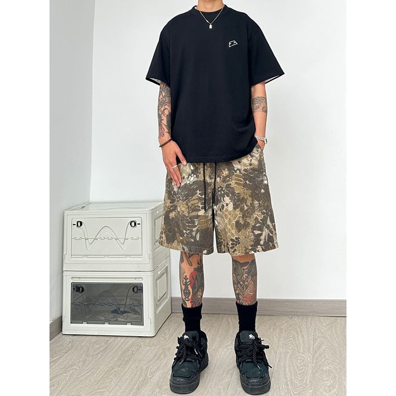 emeisa - Wijde shorts met trekkoord in de taille en camouflageprint