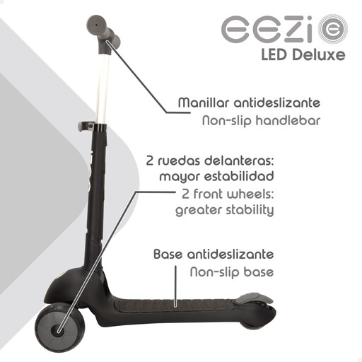 Patinete Eezi de 3 rodas com luzes e guidão dobrável