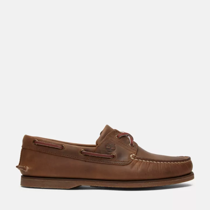Chaussures bateau classique en cuir pour homme en marron foncé
