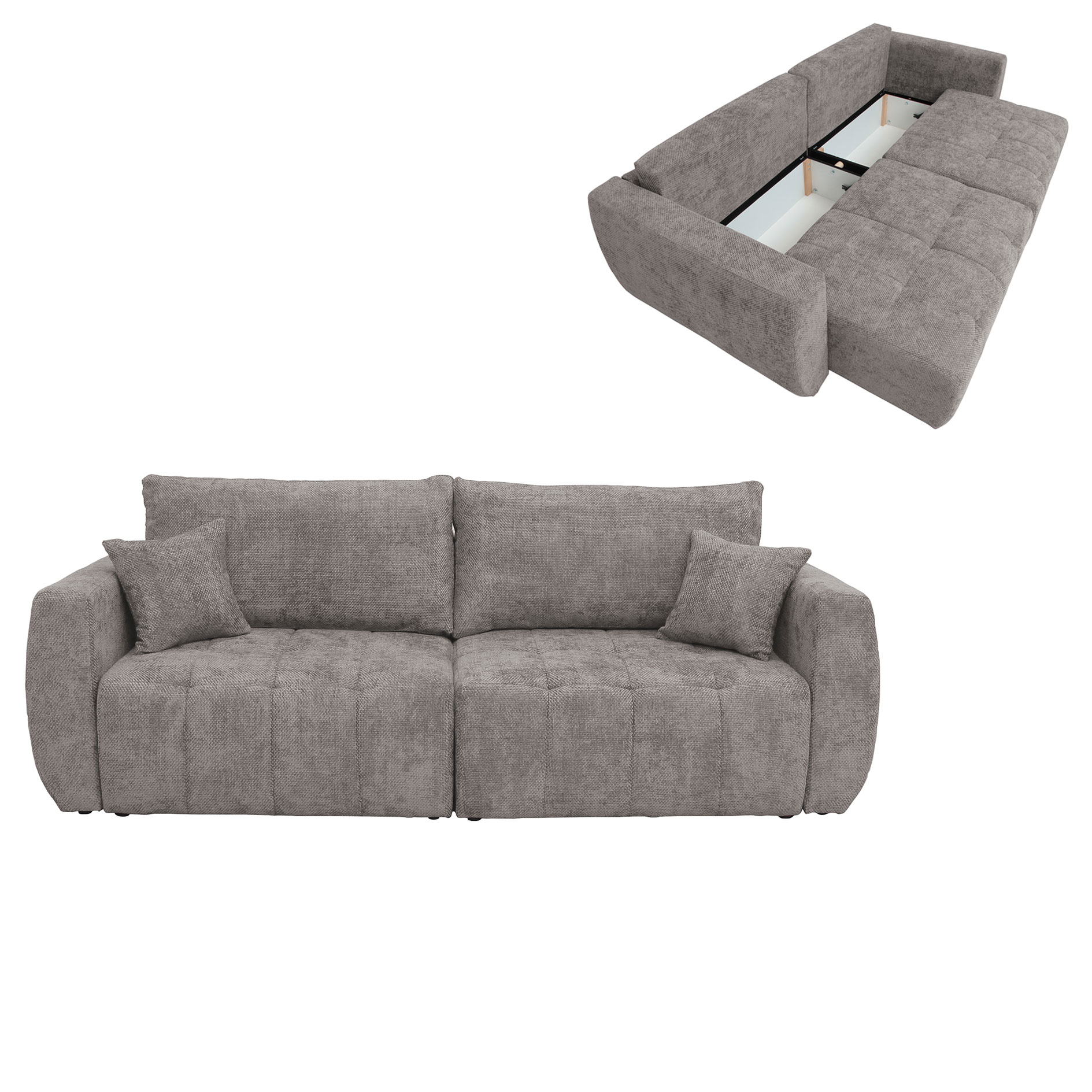 Big Sofa - stone - mit Staukasten und Liegefunktion - 245 cm