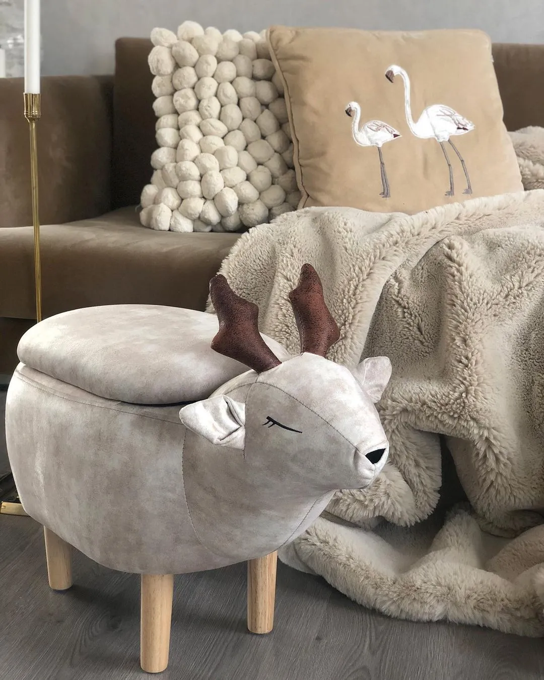 Dierenpoef met opbergruimte REINDEER Stof Beige Rendier