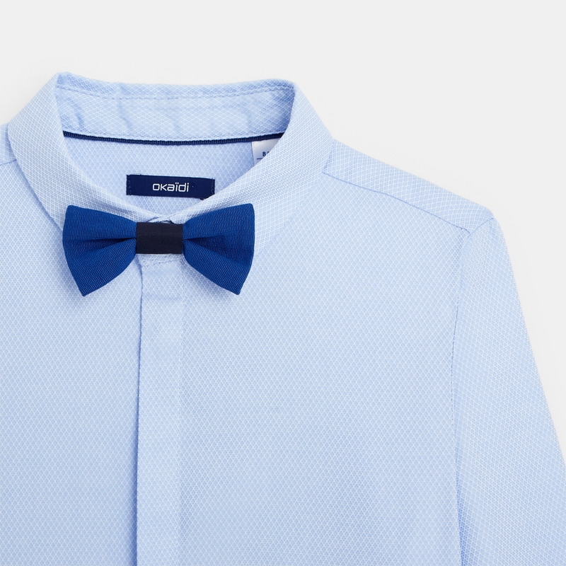 Chemise coton fantaisie et noeud papillon bleue garçon