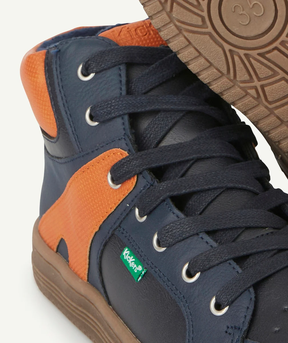 KICKERSLES BASKETS MONTANTES GARÇON MARINE ET ORANGE