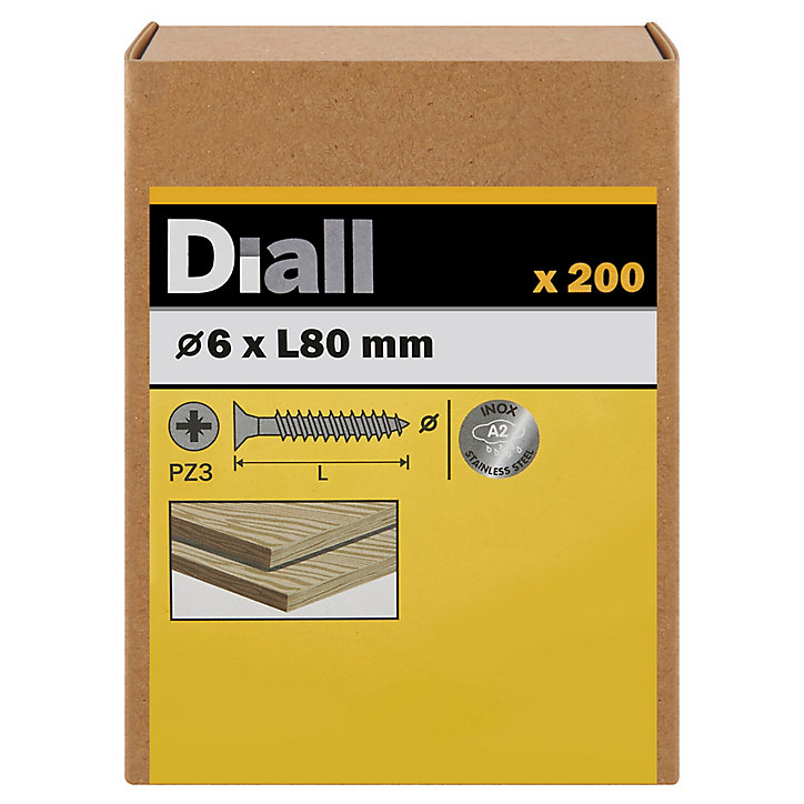 Vis à bois en acier inoxydable A2 pozidriv 6x80 mm - 200 pièces