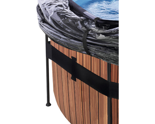 EXIT WoodPool ronde opzetzwembadset Ø 488x122 cm inclusief zandfiltersysteem, afdekking & ladder, houtlook