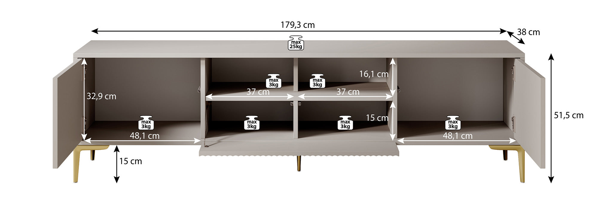 Meubella - TV-Meubel Five - Beige - 180 cm